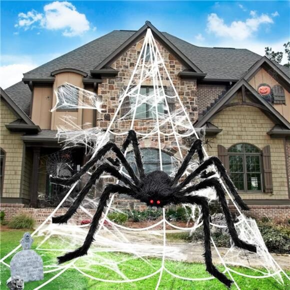 Halloween Decorations Outdoor Spider Webs: 1Pcs Giant Spiders - 200'' - Picture 1 of 7